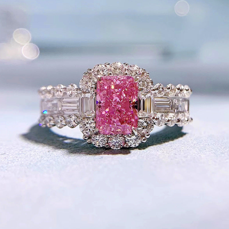 Pink Radiant Cut Diamonds 3ct 18k White Gold Plated Engagement Ring | Mix Mix Style-Mix MIx Style