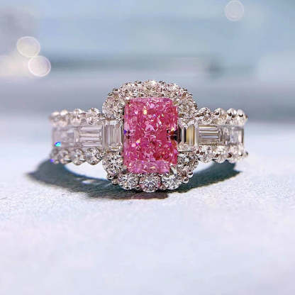 Pink Radiant Cut Diamonds 3ct 18k White Gold Plated Engagement Ring | Mix Mix Style-Mix MIx Style