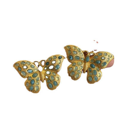 Butterfly Blue Gemstone Retro Classic Pendant Akoya Pearls Luxury 18k Gold Plated Necklace Earrings Jewelry Set | Mix Mix Style-Mix MIx Style