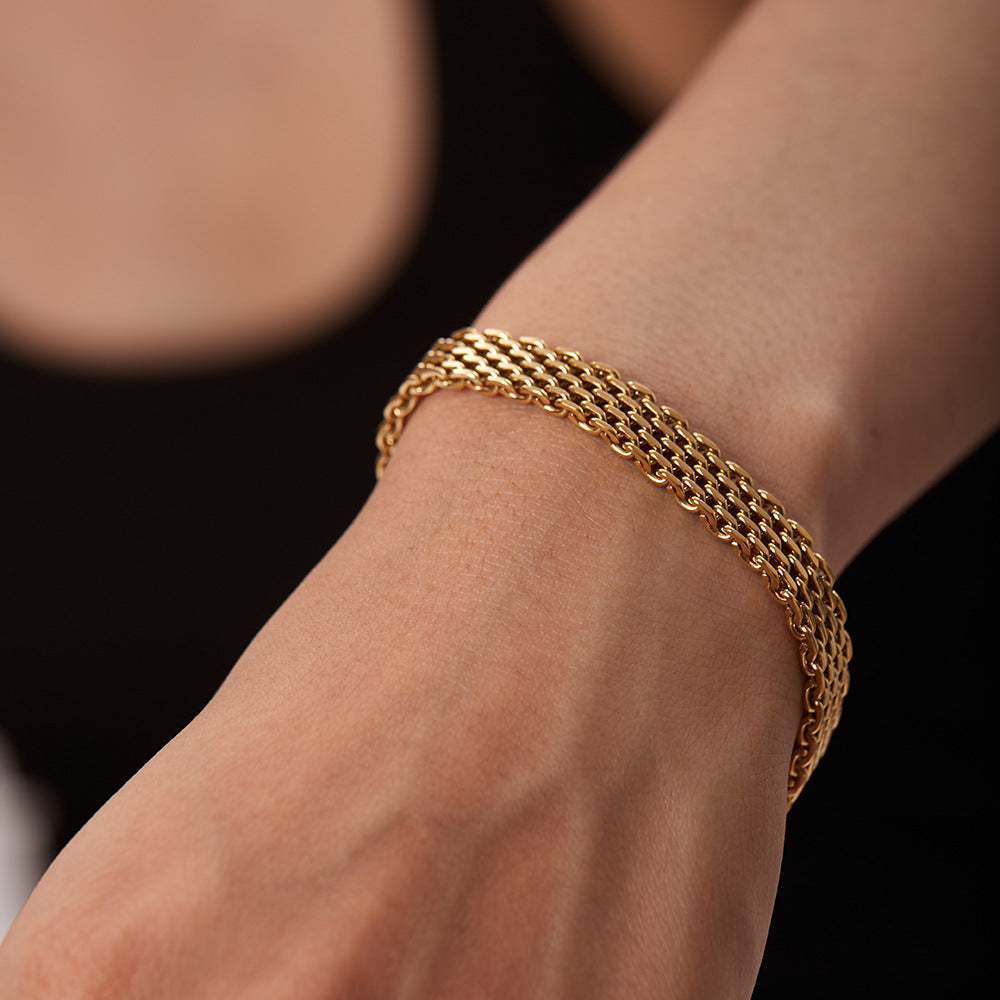 European and American ins style wide watch strap chain bracelet female titanium steel 18k gold hand jewelry wholesale-Mix MIx Style