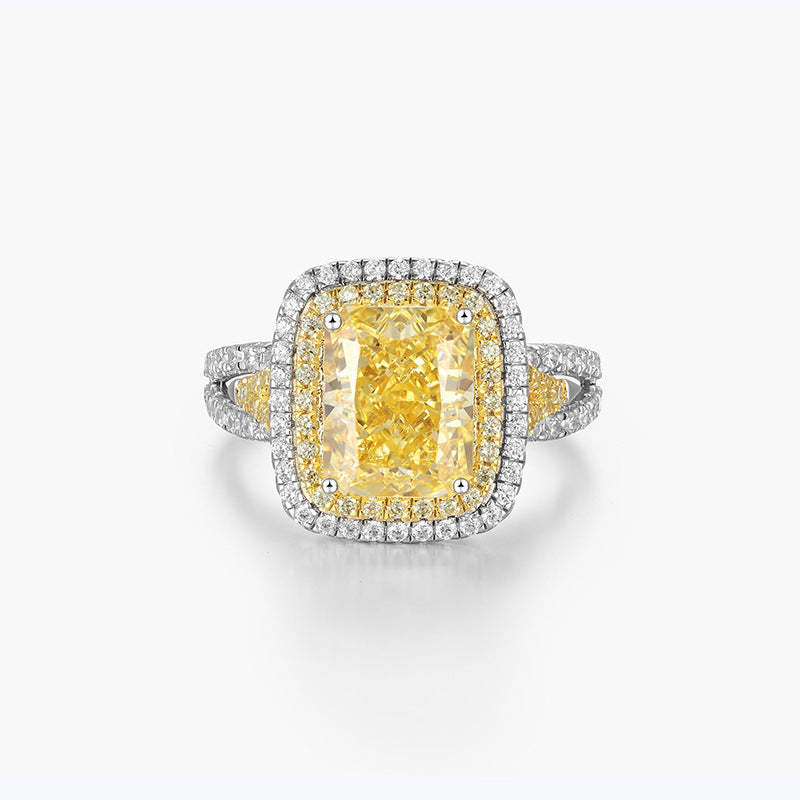 Yellow Luxury Cushion Cut Moissanite Diamond 5ct 18k White Gold Engagement Ring | Mix Mix Style-Mix MIx Style