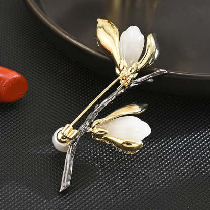 Magnolia Brooch High-end Women's Luxury Temperament Brooch Natural Hetian Jade High-end Corsage Freshwater Pearl Pin-Mix MIx Style