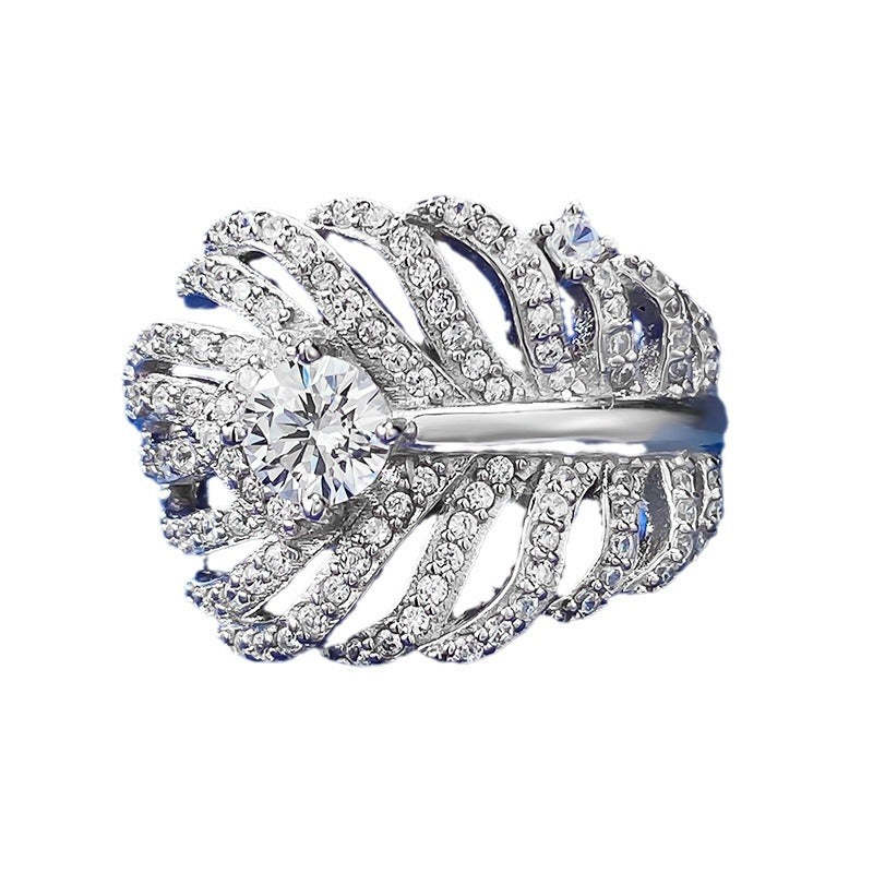 White Multi Row Leaf Round Cut Moissanite Diamond 1ct 18k White Gold Engagement Ring | Mix Mix Style-Mix MIx Style