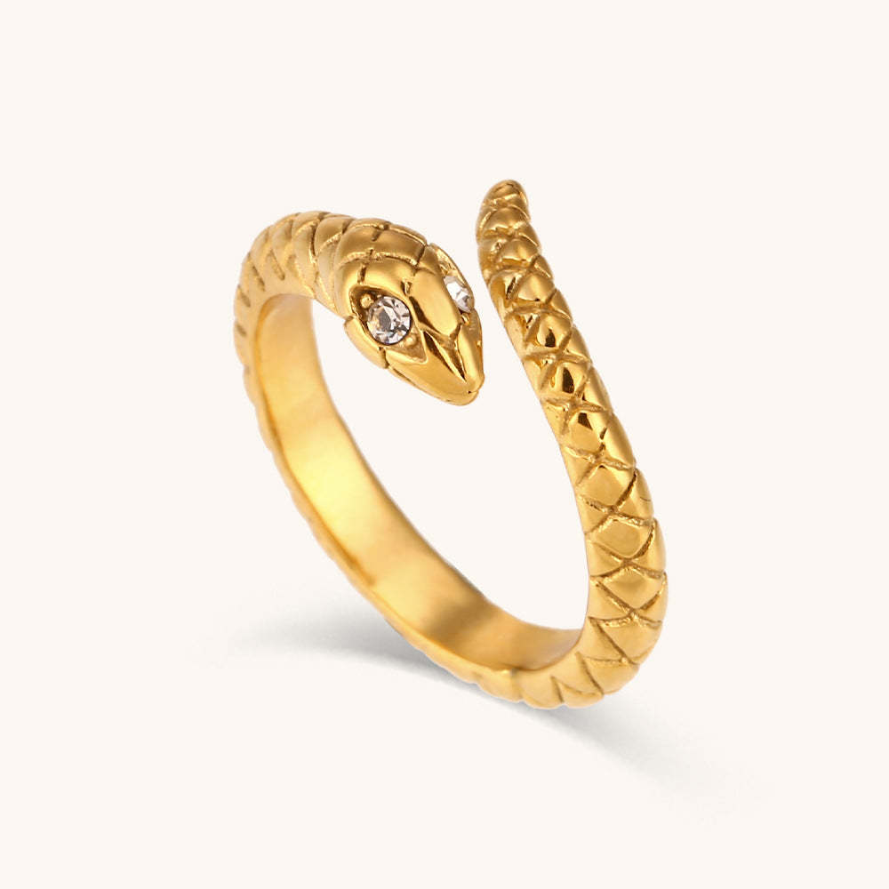 Snake Open Retro Classic Eyes Diamonds Elegant Dainty 18k Vermeil Gold Plated Adjustable Ring Jewelry | Mix Mix Style-Mix MIx Style