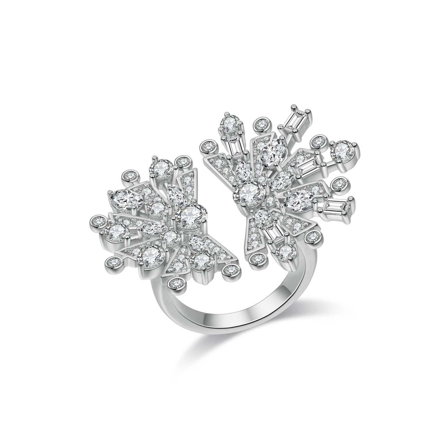925 silver snowflake fan-shaped ring for women, full diamond fireworks design, open diamond ring, high carbon diamond, light luxury, high cool ins style-Mix MIx Style