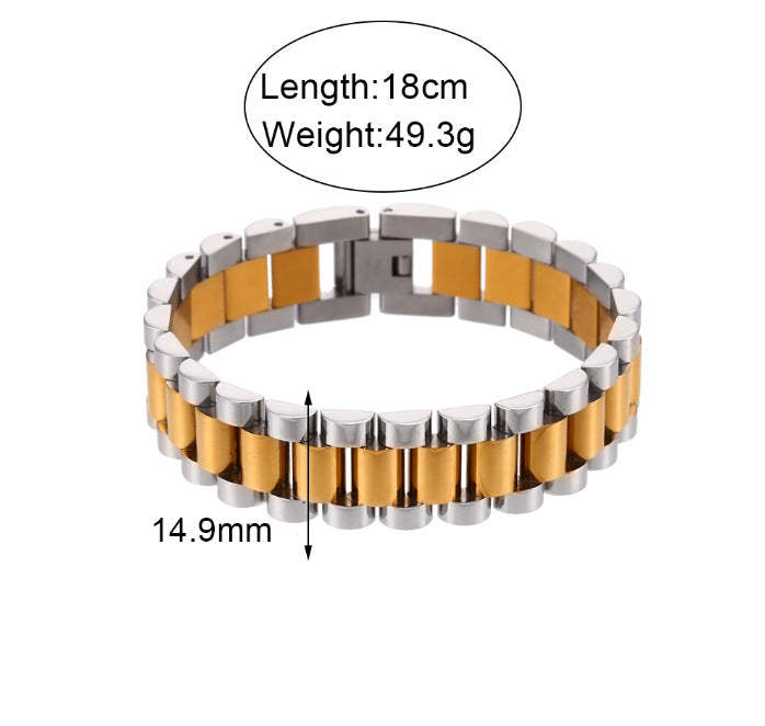 European and American cross-border hot-selling hip-hop temperament watch straps, bracelets, niche fashion design, stainless steel plated 18K jewelry-Mix MIx Style
