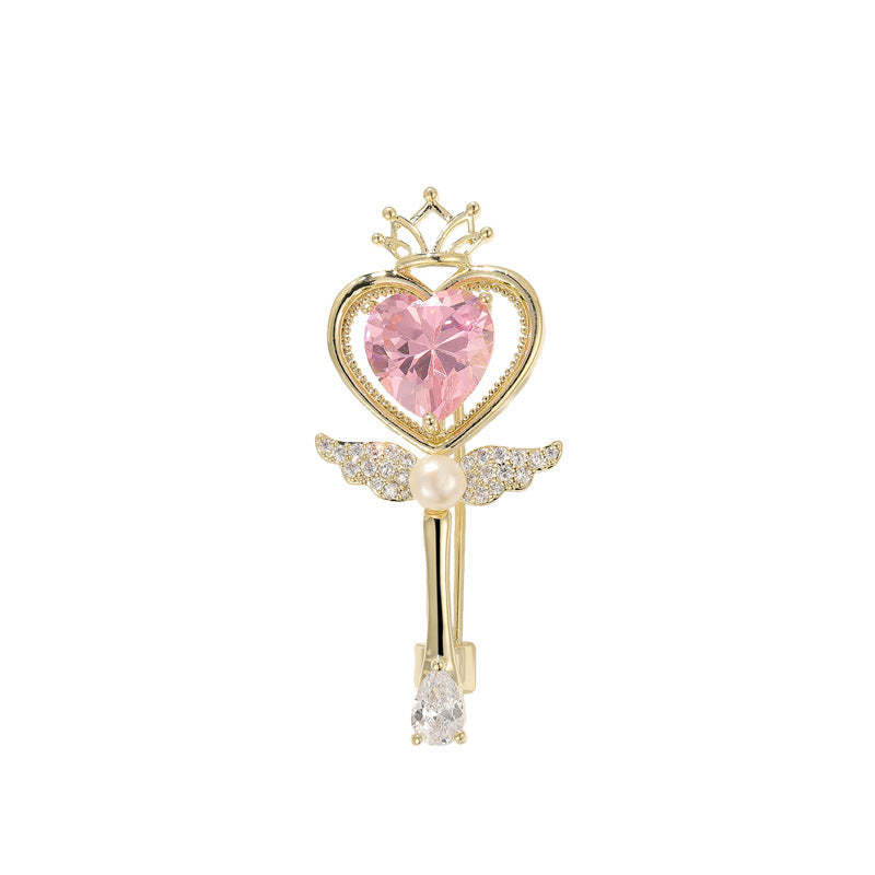 Xiliang Concubine Sweet Girl Pink Zircon Magic Wand Brooch Female Design Niche Cardigan Collar Pin Holiday Gift-Mix MIx Style