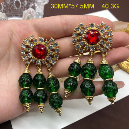 Green & Red Retro Classic Pendant Round Diamond Luxury 18k Gold Plated Necklace Earrings Jewelry Set | Mix Mix Style-Mix MIx Style