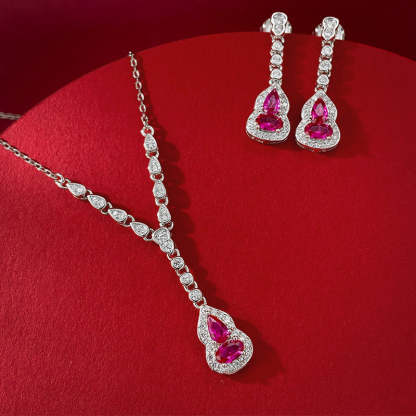 Pink Chain Dazzling Pear Cut Moissanite Diamonds Luxury 18k White Gold Plated Drop Earrings | Mix Mix Style-Mix MIx Style