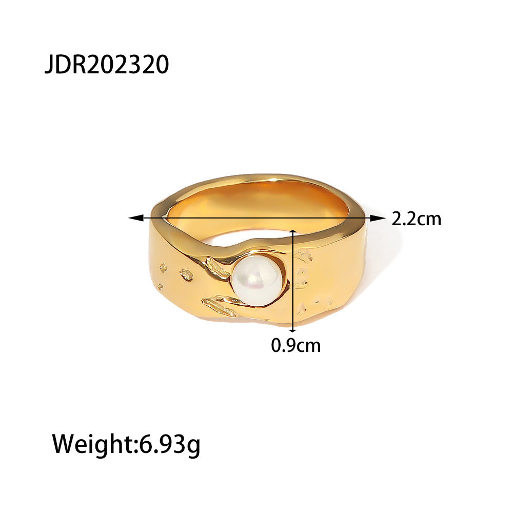European and American Internet celebrities have the same INS style 18K gold-plated stainless steel lava pearl ring, fashionable and trendy titanium steel ring-Mix MIx Style