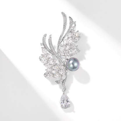 Xiliang Concubine high-end zircon wing brooch natural freshwater pearl corsage temperament suit coat accessories pin-Mix MIx Style
