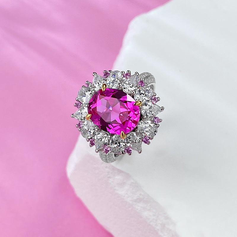 Hot Pink Luxury Oval Cut Moissanite Diamond 3ct 18k White Gold Plated Engagement Ring-Mix MIx Style