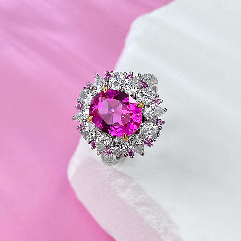 Hot Pink Luxury Oval Cut Moissanite Diamond 3ct 18k White Gold Plated Engagement Ring-Mix MIx Style