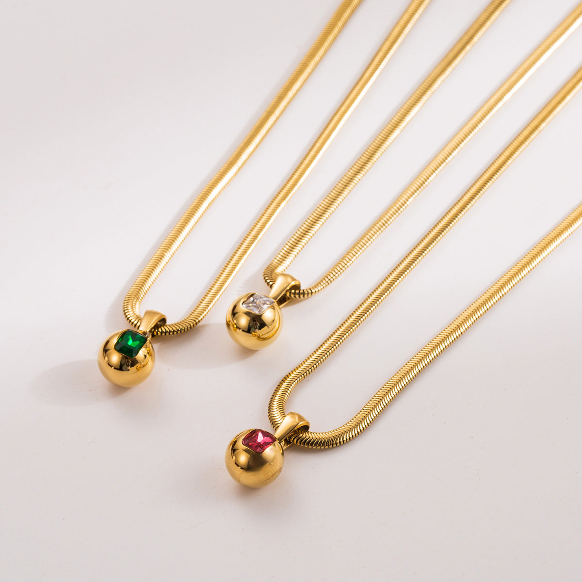 Golden Retro Classic Pendant Red Radiant Cut Diamond Elegant 18k Vermeil Gold Plated Necklace Jewelry | Mix Mix Style-Mix MIx Style