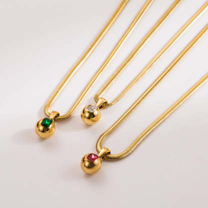 Golden Retro Classic Pendant Red Radiant Cut Diamond Elegant 18k Vermeil Gold Plated Necklace Jewelry | Mix Mix Style-Mix MIx Style