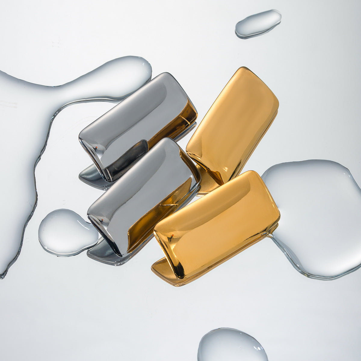 Minimalist Glossy Rectangular Shape Elegant 18k Vermeil/White Gold Plated Stud Earrings | Mix Mix Style-Mix MIx Style