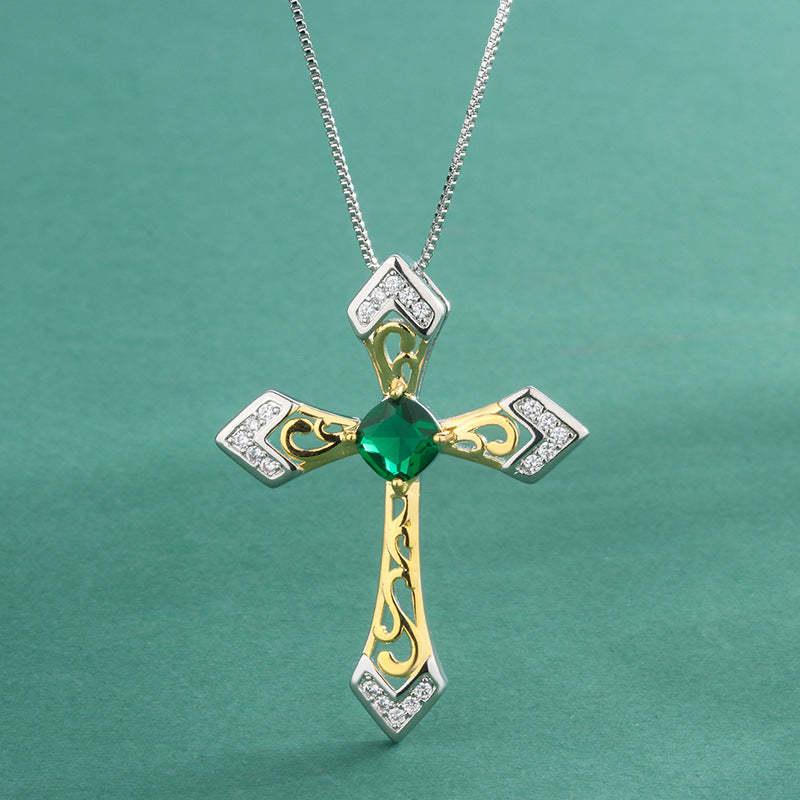 Red Retro Cross Pendant Cushion Cut Diamond Luxury 18k Gold Plated Necklace Jewelry | Mix Mix Style-Mix MIx Style