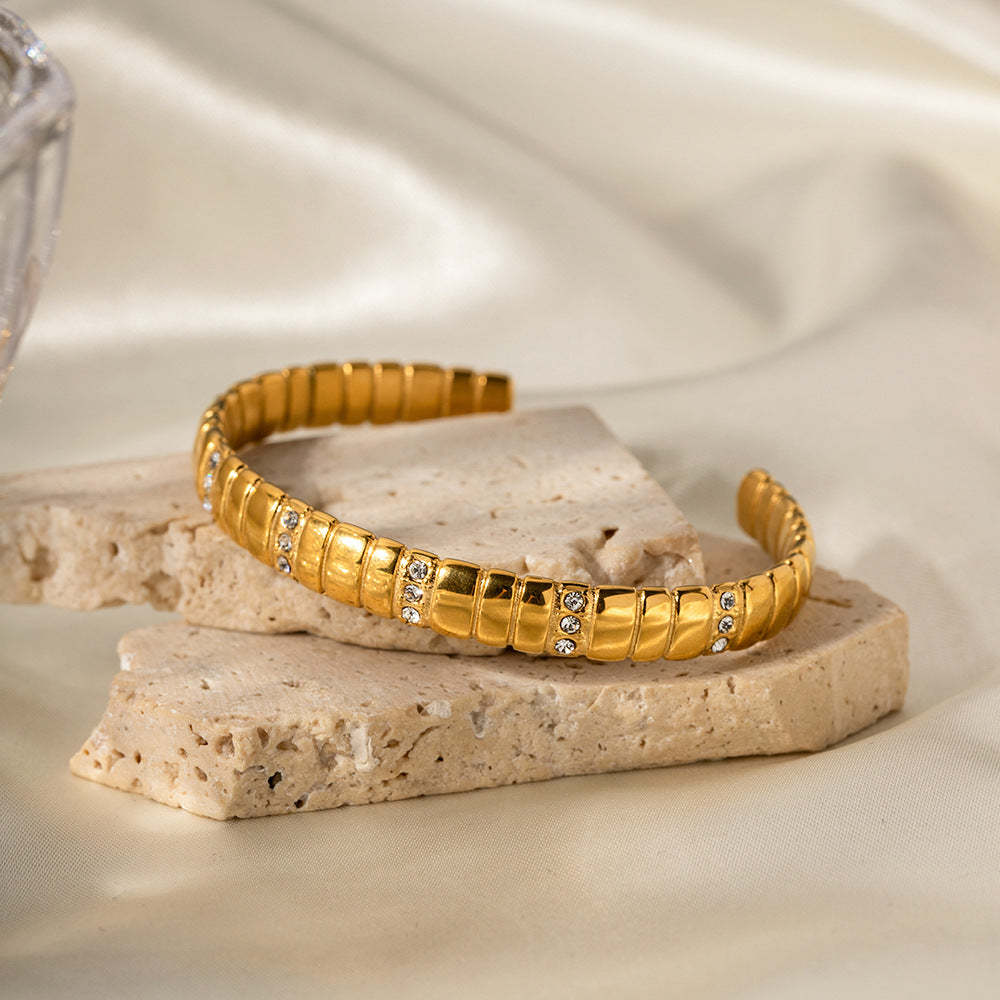 2023 New Fashion Internet Celebrity INS Style Design 18k Gold Stainless Steel Diamond Bread Pattern Open Bracelet Jewelry-Mix MIx Style