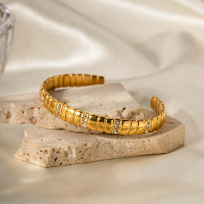2023 New Fashion Internet Celebrity INS Style Design 18k Gold Stainless Steel Diamond Bread Pattern Open Bracelet Jewelry-Mix MIx Style