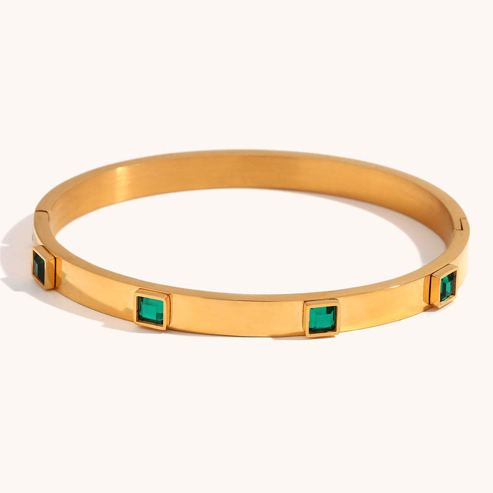 European and American cross-border hot selling square zircon buckle bracelet stainless steel plated 18K gold light luxury versatile bracelet jewelry-Mix MIx Style