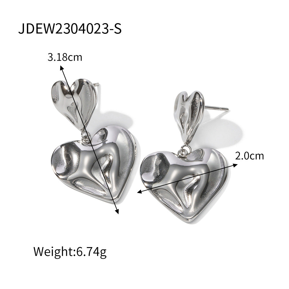 Glossy Flat Heart Shaped Trendy Elegant 18k Vermeil/White Gold Plated Drop Earrings | Mix Mix Style-Mix MIx Style