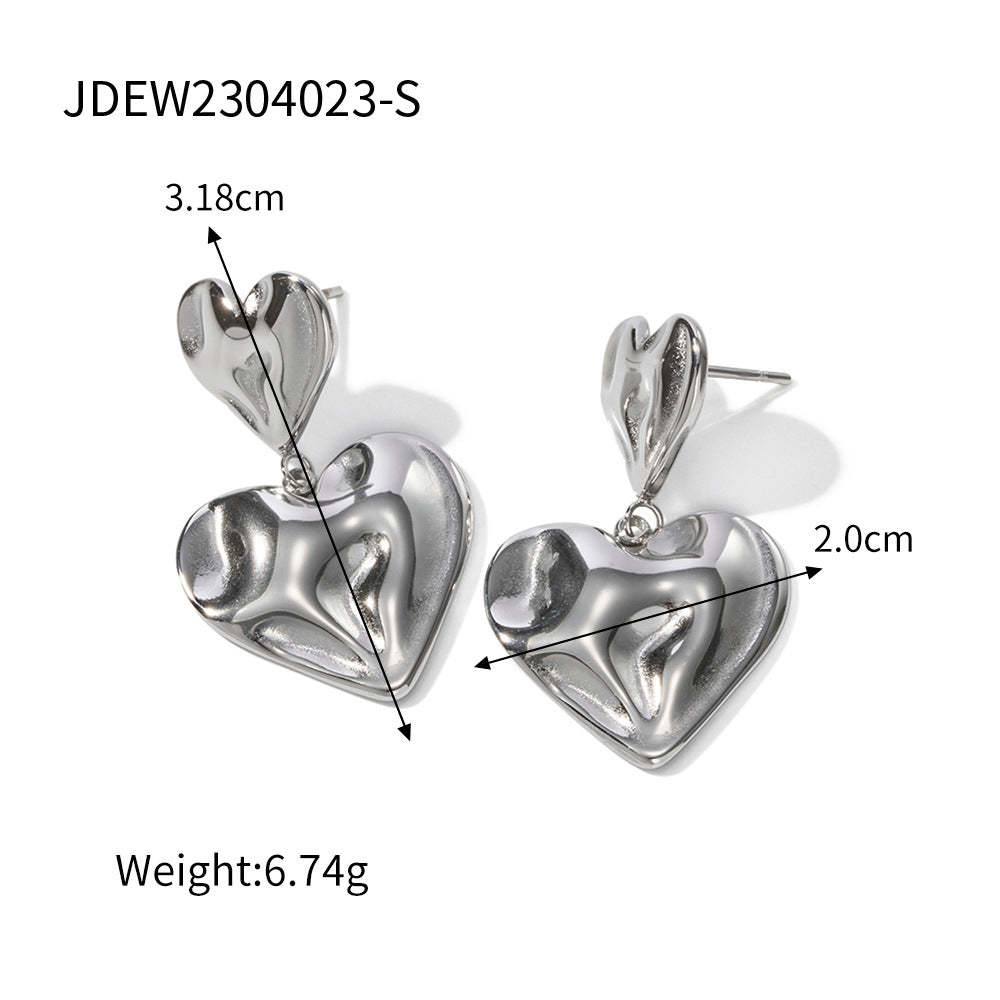 Glossy Flat Heart Shaped Trendy Elegant 18k Vermeil/White Gold Plated Drop Earrings | Mix Mix Style-Mix MIx Style