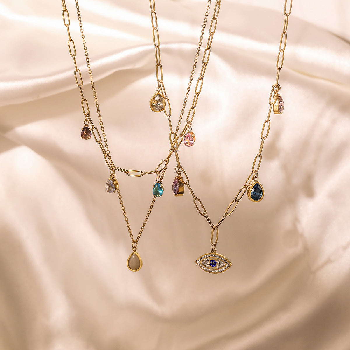 Retro Various Pendant Devils Eye Drop Diamond Luxury Chain 18k Vermeil Gold Plated Necklace Jewelry | Mix Mix Style-Mix MIx Style