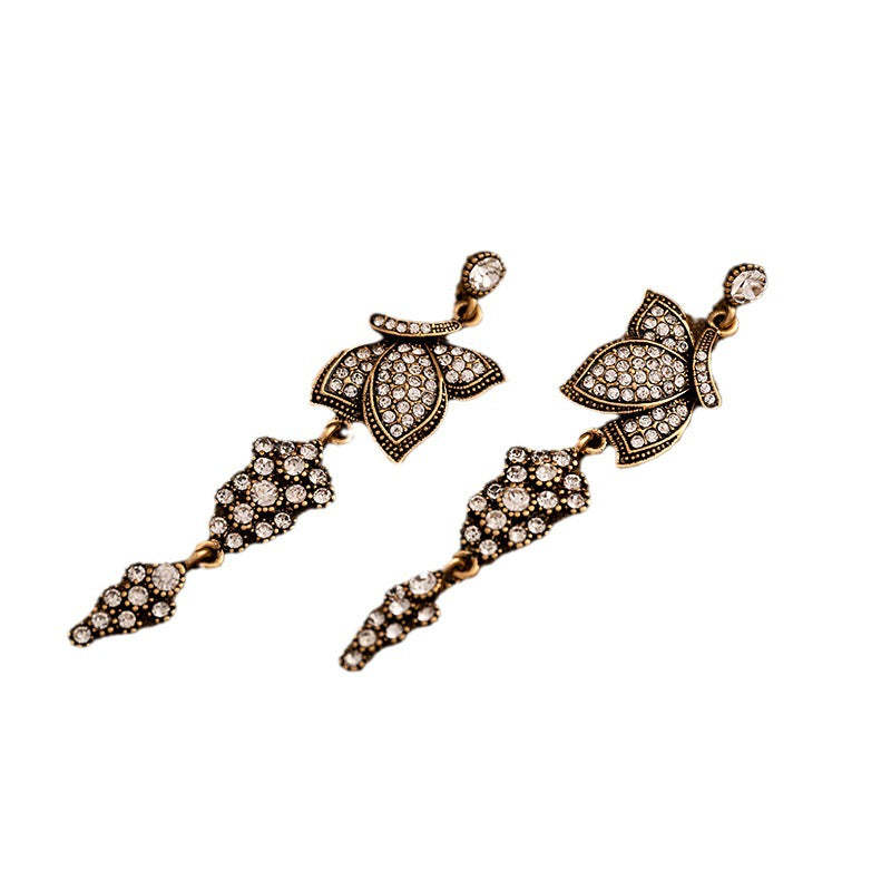 Retro old tassel earrings for women vintage medieval long flower earrings temperament light luxury high-end earrings-Mix MIx Style