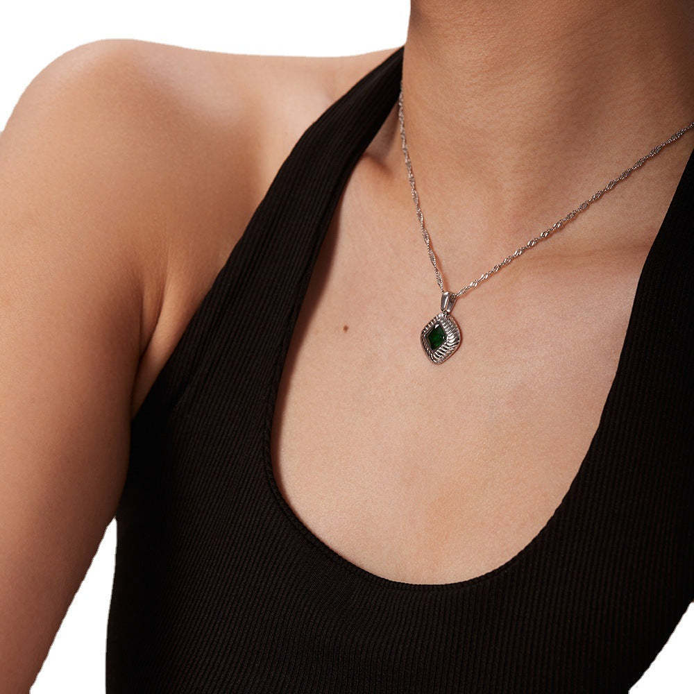 Retro Classic Green Radiant Diamond Pendant Luxury 18k Gold Plated Necklace Earring Bracelet Jewelry Set | Mix Mix Style-Mix MIx Style