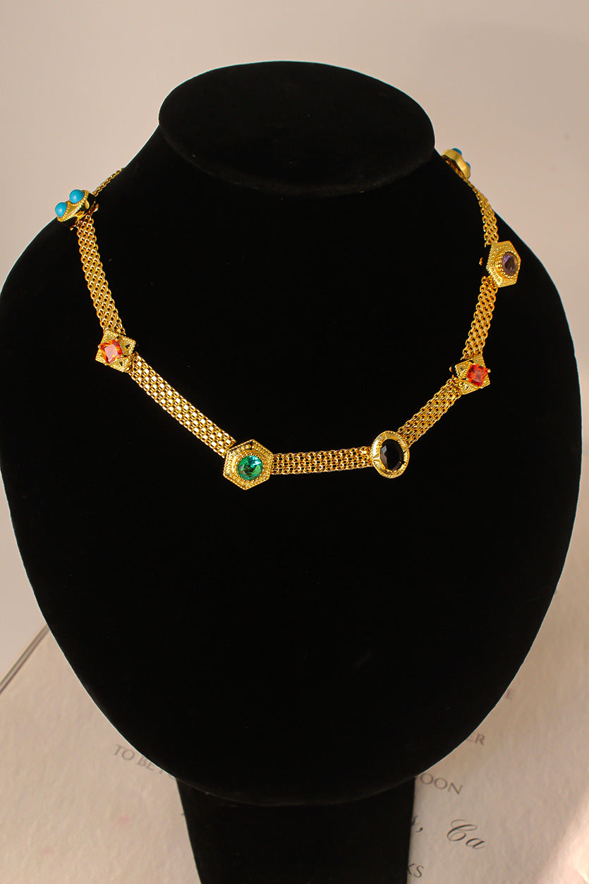 Colorful Thick Retro Classic Round Oval Cut Diamonds Luxury 18k Vermeil Gold Plated Necklace Jewelry | Mix Mix Style-Mix MIx Style