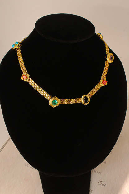 Colorful Thick Retro Classic Round Oval Cut Diamonds Luxury 18k Vermeil Gold Plated Necklace Jewelry | Mix Mix Style-Mix MIx Style