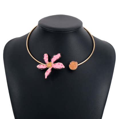 Blue Flower Solid Vintage Retro Luxury 18k Vermeil Gold Plated Open Necklace Jewelry | Mix Mix Style-Mix MIx Style
