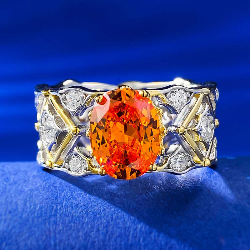 Mujing Jewelry 2024 New European and American Italian Craftsmanship Palace Retro 7*9mm Fanta Orange Ring Celebrity Style-Mix MIx Style