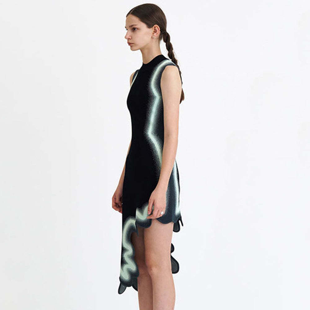 Black irregular tie-dye printed sexy sleeveless knitted dress party dress | Mix Mix Style [Hot Seller]-Mix MIx Style