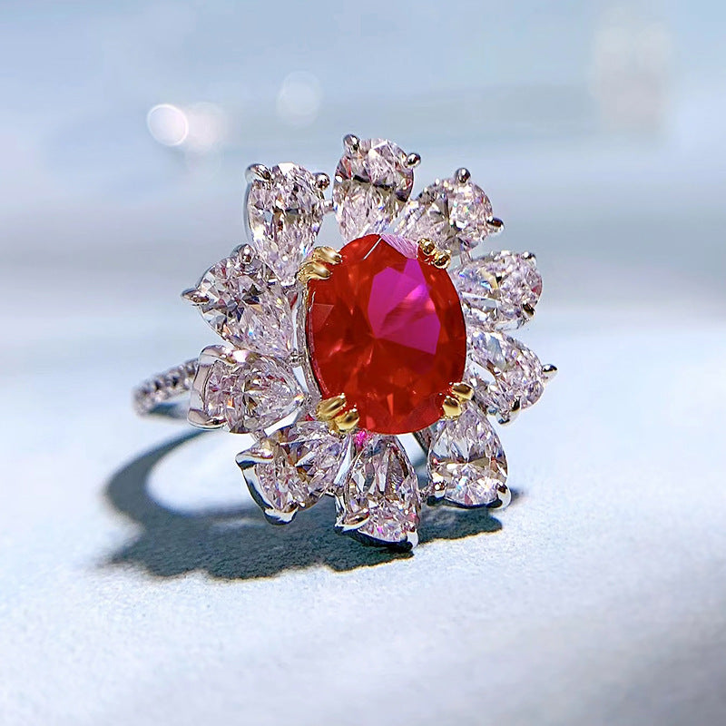 Mujing Jewelry 2023 New S925 Silver 3ct Ruby 8*10 Denier Ring Women's Luxury Inlaid Retro Ring-Mix MIx Style