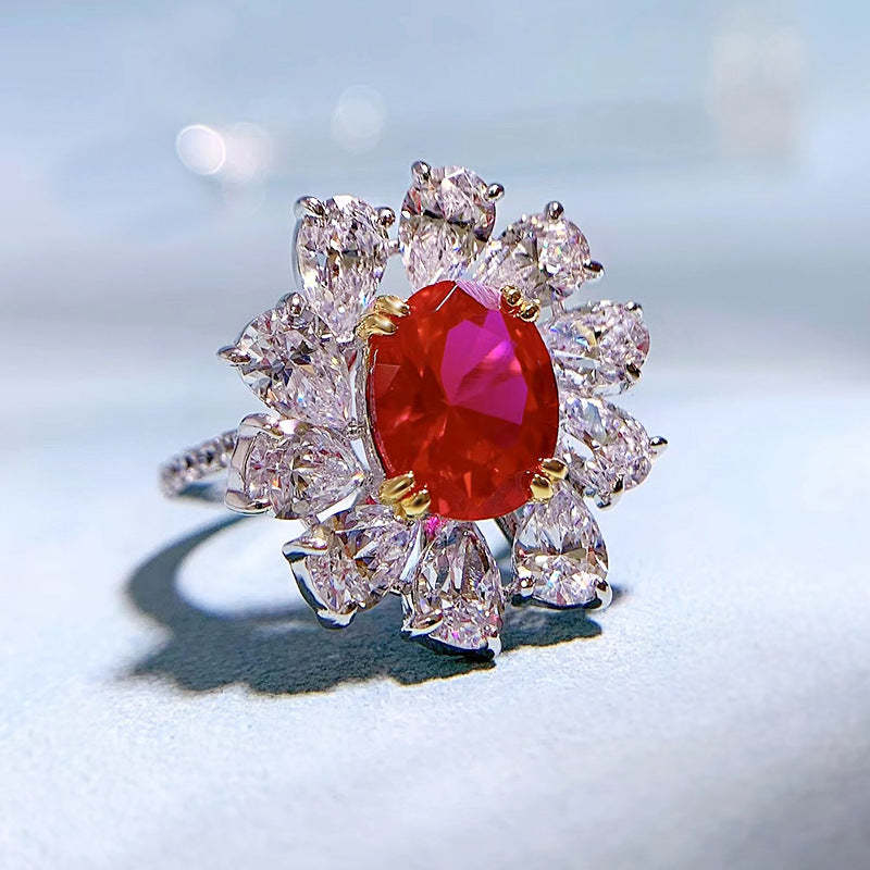 Mujing Jewelry 2023 New S925 Silver 3ct Ruby 8*10 Denier Ring Women's Luxury Inlaid Retro Ring-Mix MIx Style