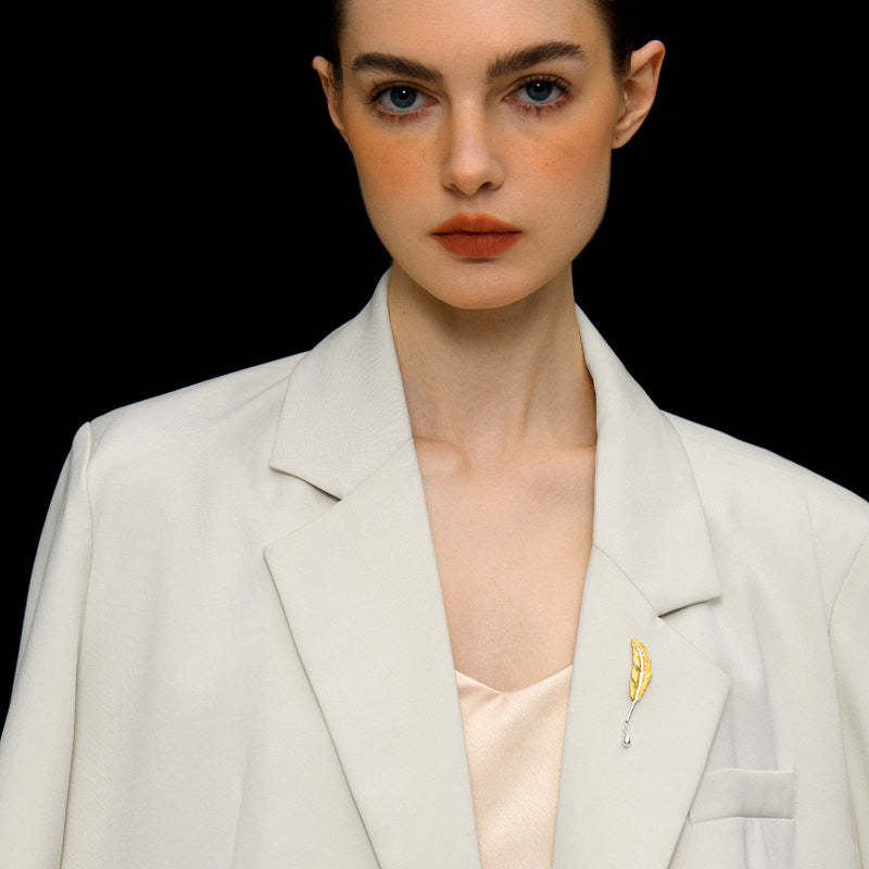 Looking for original love letter S925 sterling silver jewelry retro literary temperament feather quill pen brooch niche high-end-Mix MIx Style