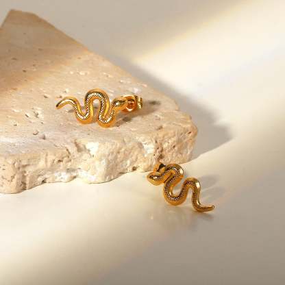 Snake Shaped Trendy Luxury 18k Vermeil Gold Plated Vintage Retro Stud Earrings | Mix Mix Style-Mix MIx Style