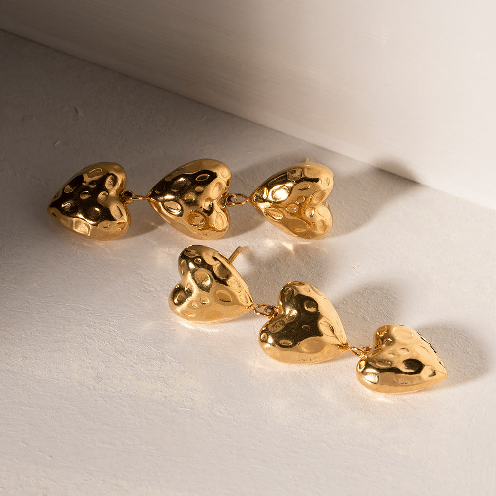 Chain of Hearts Trendy Elegant 18k Vermeil Gold Plated Drop Earrings | Mix Mix Style-Mix MIx Style