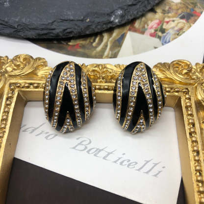 Black Stripes Vintage Elegant Pendant Diamonds Luxury 18k Gold Plated Necklace Earrings Jewelry Set | Mix Mix Style-Mix MIx Style