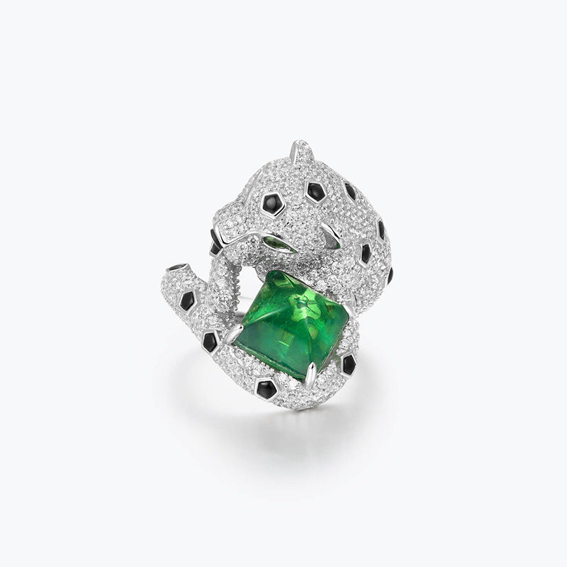 Leopard Green Asscher Cut Diamond 3ct 18k White Gold Plated Engagement Ring | Mix Mix Style-Mix MIx Style