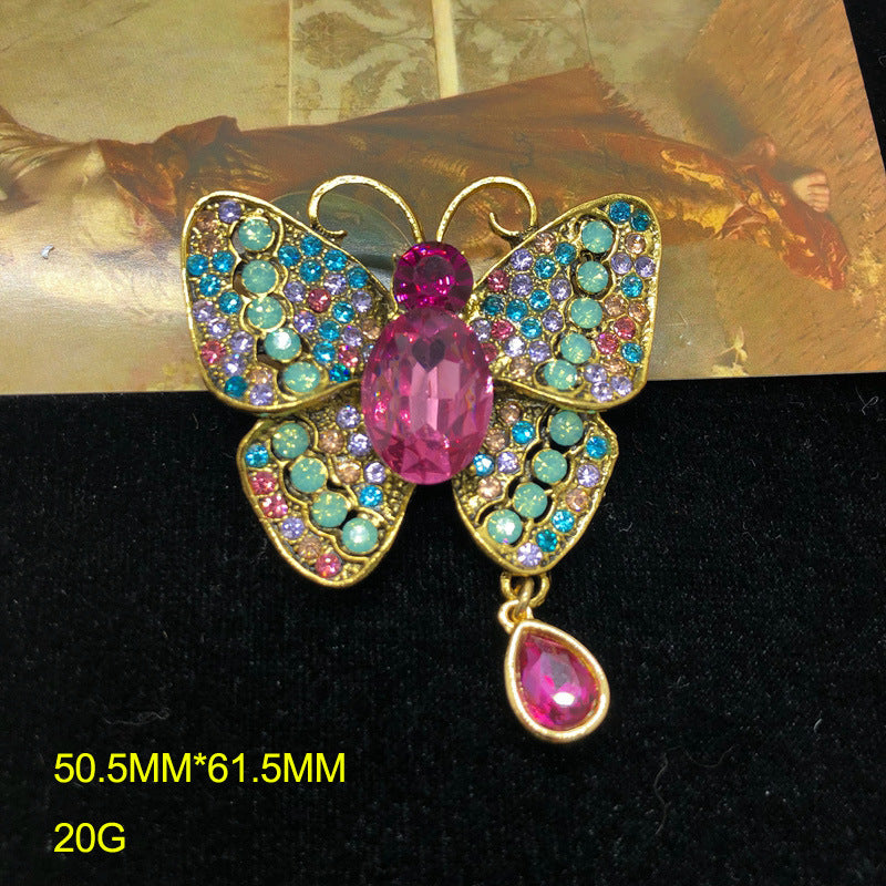 Butterfly Multicolor Vintage Retro Pendant Pink Oval Cut Diamond Luxury 18k Gold Plated Necklace & Brooch Jewelry Set | Mix Mix Style-Mix MIx Style