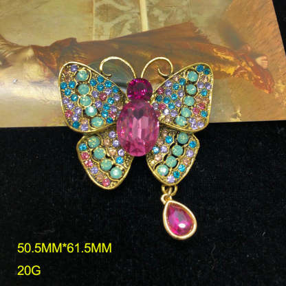 Butterfly Multicolor Vintage Retro Pendant Pink Oval Cut Diamond Luxury 18k Gold Plated Necklace & Brooch Jewelry Set | Mix Mix Style-Mix MIx Style