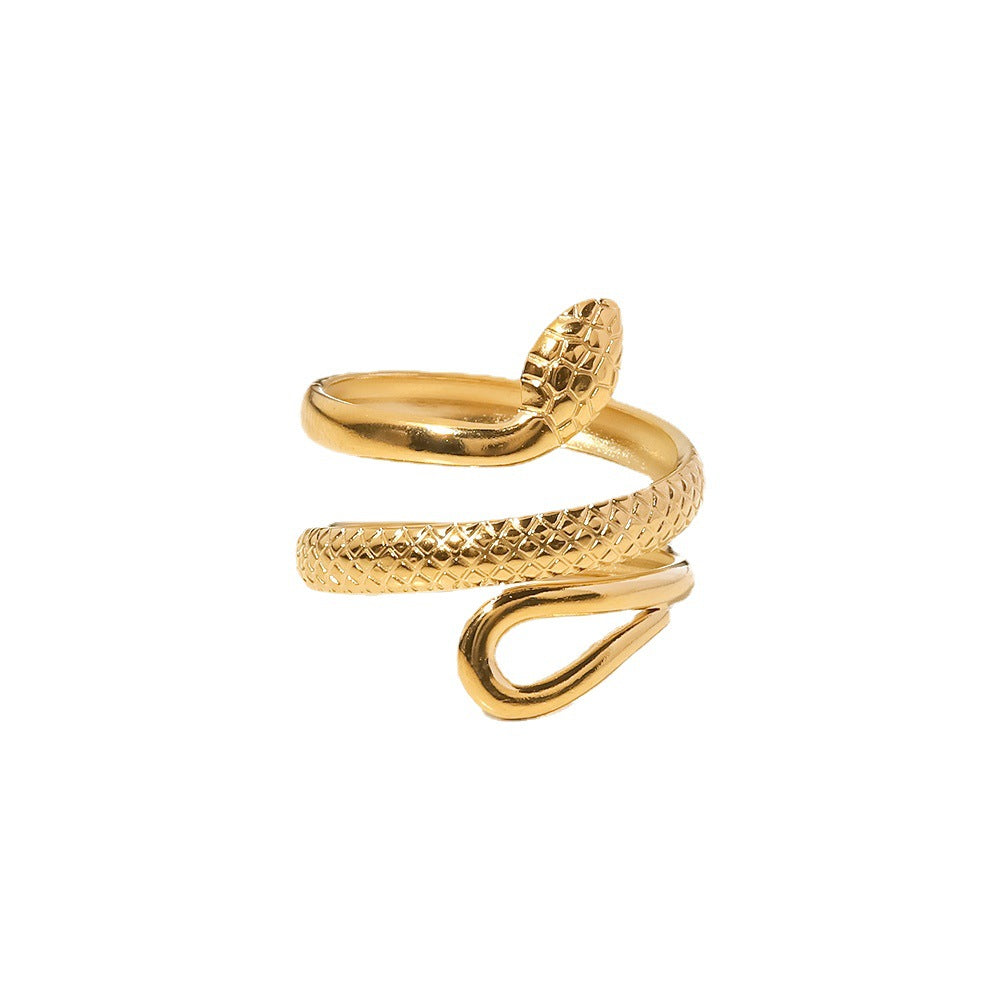 18K gold-plated stainless steel classic texture snake design hollow adjustable ring female fashion titanium steel ring-Mix MIx Style