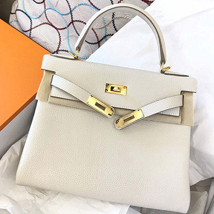 Kelly bag head layer cowhide lychee pattern  new shoulder leather women's bag Handbags | Mix Mix Style [Hot Seller]-Mix MIx Style