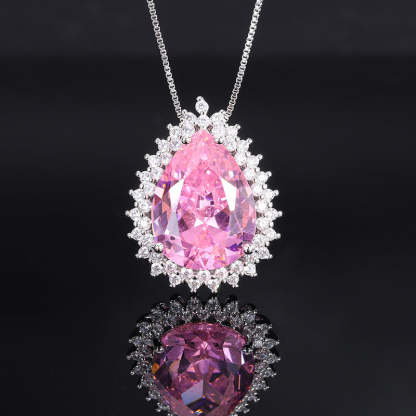Yellow & Pink Vintage Classic Pendant Pear Cut Diamond Luxury 18k White Gold Plated Necklace Earrings Jewelry Set | Mix Mix Style-Mix MIx Style