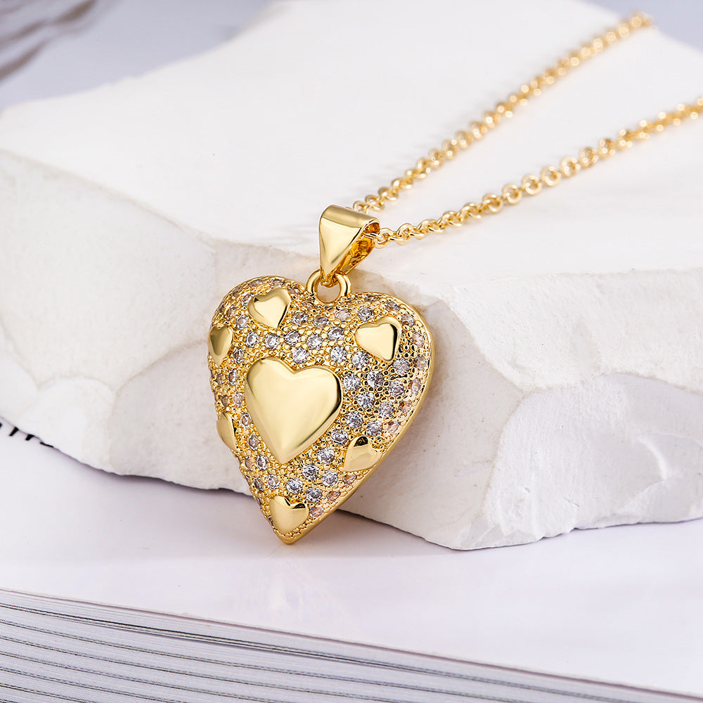 Heart Star Vintage Solid Pendant Diamonate Luxury 18k Gold Plated Necklace Jewelry | Mix Mix Style-Mix MIx Style