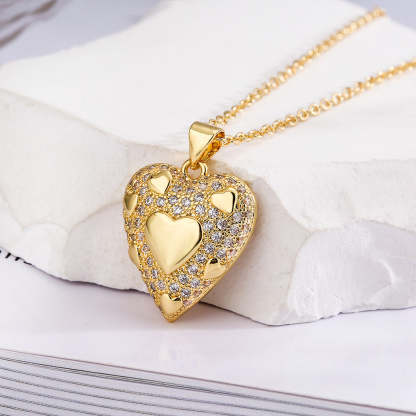 Heart Star Vintage Solid Pendant Diamonate Luxury 18k Gold Plated Necklace Jewelry | Mix Mix Style-Mix MIx Style