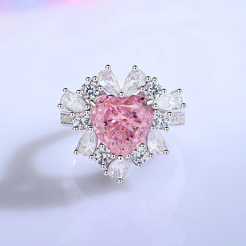 Moissanite Diamond Heart Shape 4 Carat Pink Diamond Ring Engagement Ring [Hot Seller]-Mix MIx Style