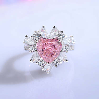 Moissanite Diamond Heart Shape 4 Carat Pink Diamond Ring Engagement Ring [Hot Seller]-Mix MIx Style